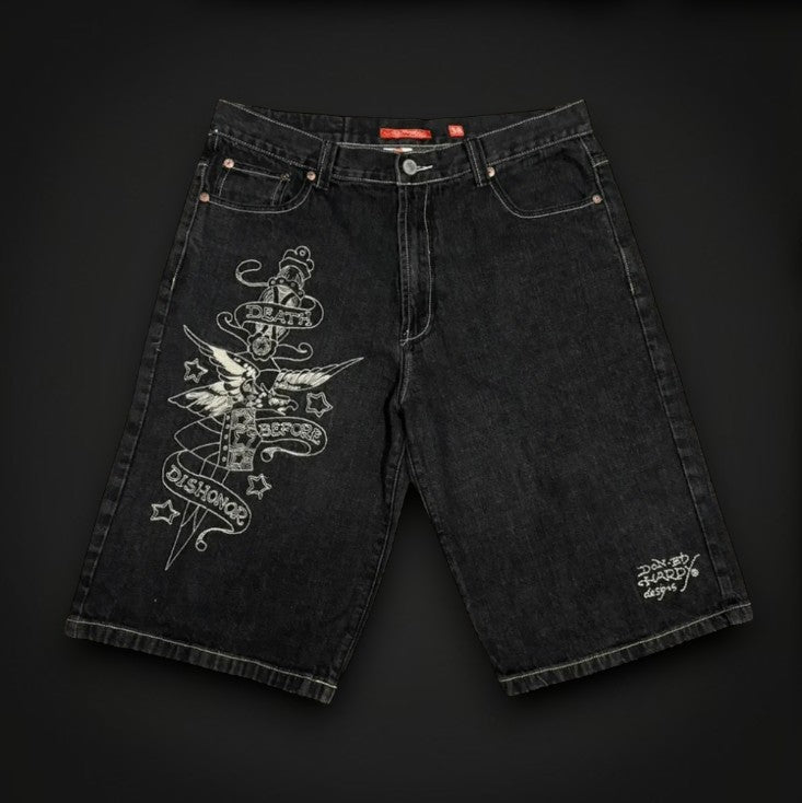 Short en Jean Oversize "DEATH BEFORE DISHONOR"