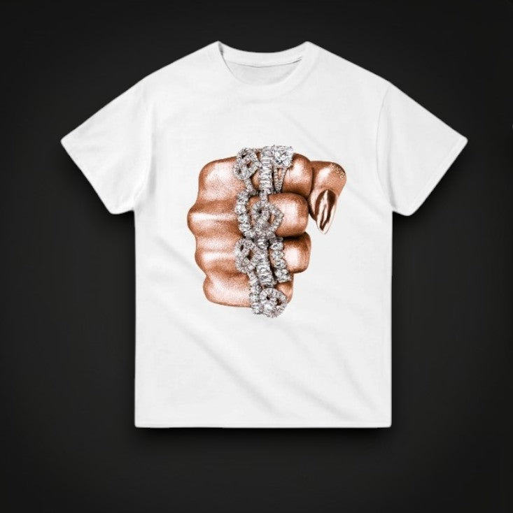 T-Shirt Blanc “Pink Fist &amp; Diamonds”