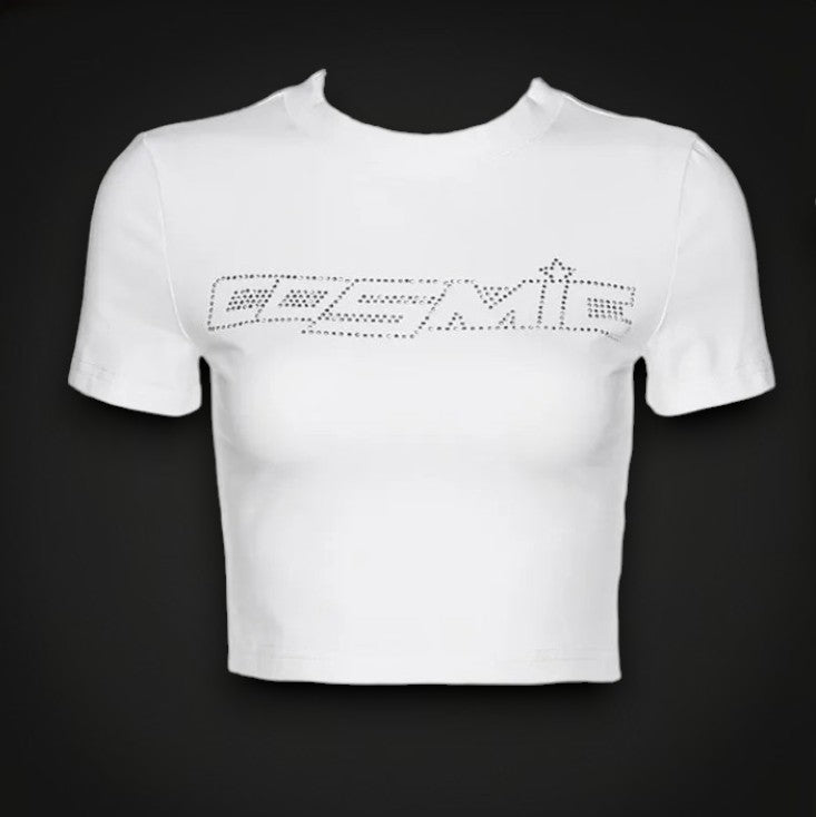 T-Shirt Crop Top Noir "COSMIC" Strass Femme